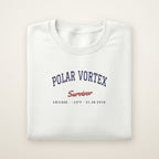Polar Vortex Survivor Chicago embroidered crewneck sweatshirt, White, navy and red embroidery