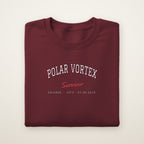 Polar Vortex Survivor Chicago embroidered crewneck sweatshirt, Maroon, white and red embroidery