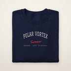 Polar Vortex Survivor Chicago embroidered crewneck sweatshirt, Navy, white and red embroidery