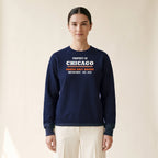 Model wearing the Property of Chicago Crewneck — Green Bay Sucks Dept. in Navy