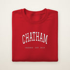 Chatham Chicago Embroidered Crewneck — White Thread on Red