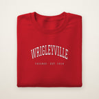 Wrigleyville Chicago Embroidered Crewneck — White Thread on Red
