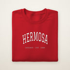 Hermosa Chicago Embroidered Crewneck — White Thread on Red