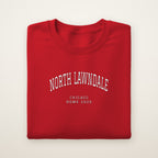 North Lawndale Chicago Home 2026 Embroidered Crewneck — White Thread on Red