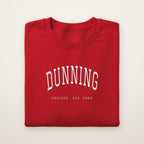Dunning Chicago Embroidered Crewneck — White Thread on Red
