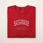 Sauganash Chicago Home 2026 Embroidered Crewneck — White Thread on Red