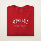 Andersonville Chicago Home 2026 Embroidered Crewneck — White Thread on Red