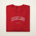 Chicago Lawn Chicago Embroidered Crewneck — White Thread on Red