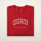Edgewater Chicago Embroidered Crewneck — White Thread on Red