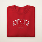 South Loop Chicago Embroidered Crewneck — White Thread on Red