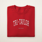 Tri-Taylor Chicago Embroidered Crewneck — White Thread on Red