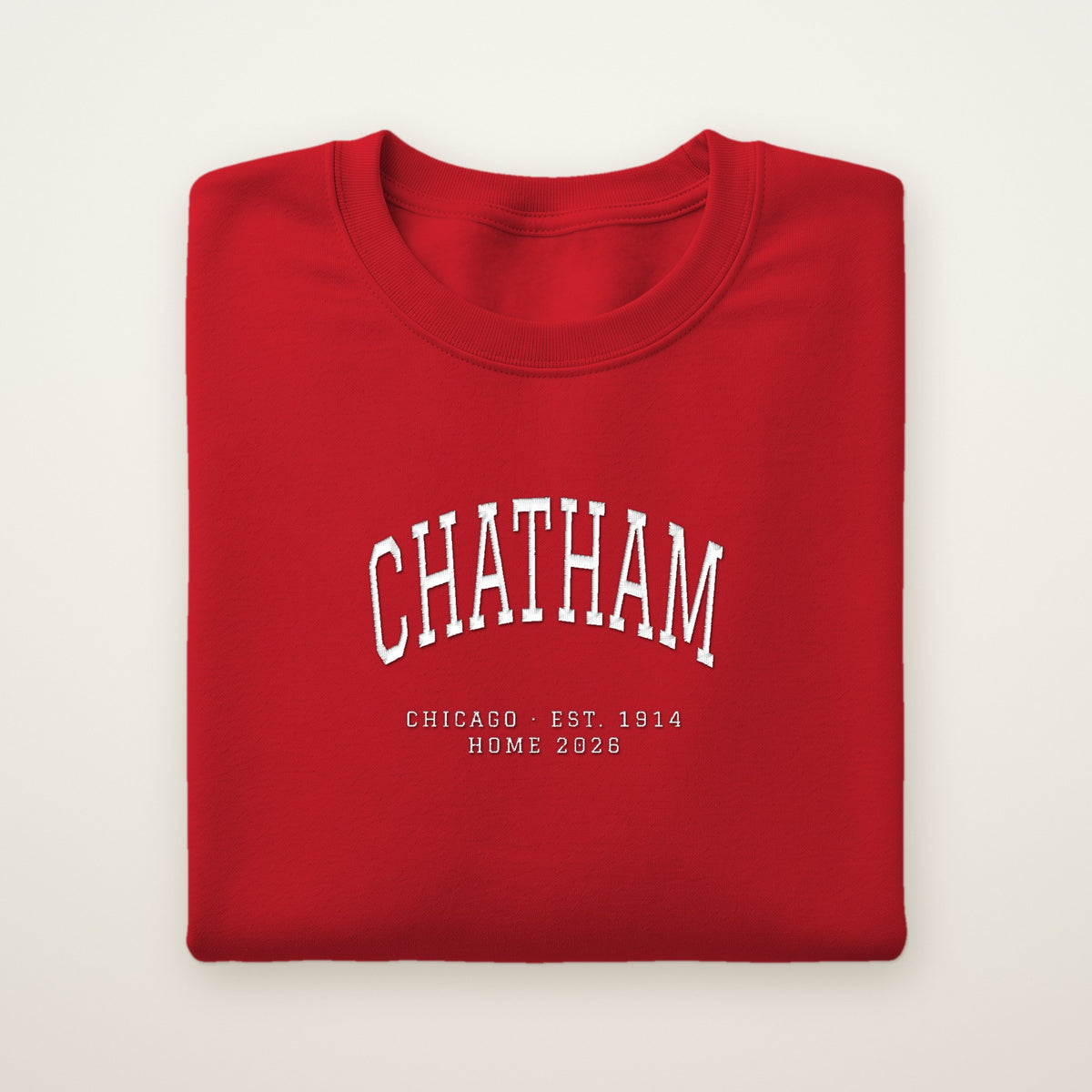 Chatham Chicago Home 2026 Embroidered Crewneck — White Thread on Red