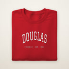 Douglas Chicago Embroidered Crewneck — White Thread on Red