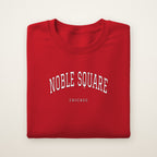 Noble Square Chicago Embroidered Crewneck — White Thread on Red