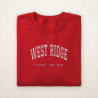 West Ridge Chicago Embroidered Crewneck — White Thread on Red