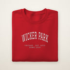 Wicker Park Chicago Home 2026 Embroidered Crewneck — White Thread on Red