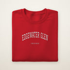 Edgewater Glen Chicago Embroidered Crewneck — White Thread on Red