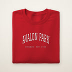 Avalon Park Chicago Embroidered Crewneck — White Thread on Red