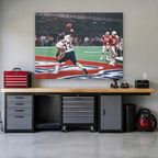 Refrigerator Perry Canvas Wall Art | Chicago Bears in a garage workshop