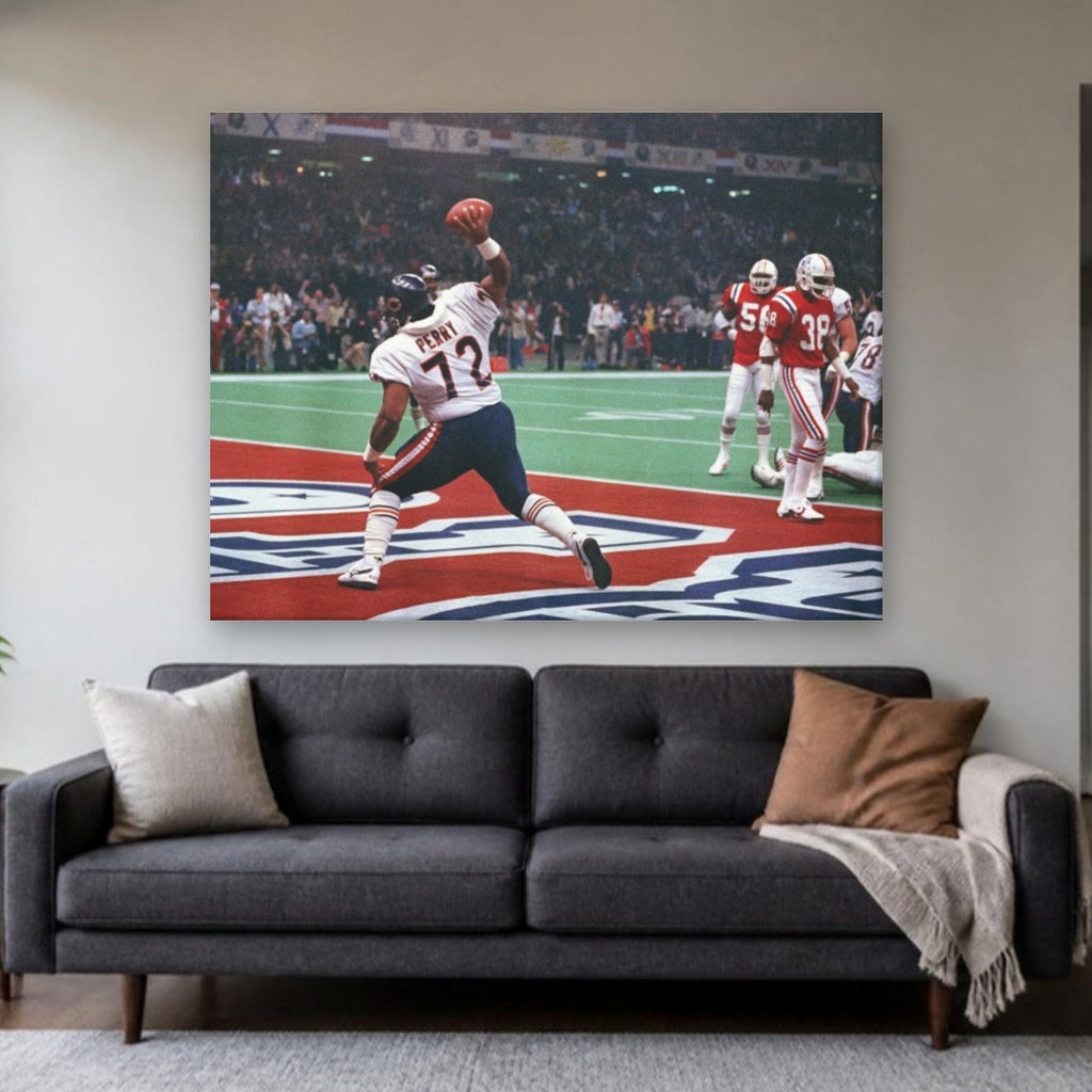Refrigerator Perry Canvas Wall Art | Chicago Bears in a living room