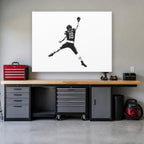 Retro Caleb Williams Canvas Wall Art | Minimal Black & White in a garage workshop