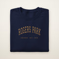 Rogers Park Chicago embroidered crewneck sweatshirt, Navy, gold embroidery