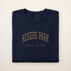 Rogers Park Chicago embroidered crewneck sweatshirt, Navy, gold embroidery