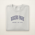 Rogers Park Chicago embroidered crewneck sweatshirt, Ash, navy embroidery