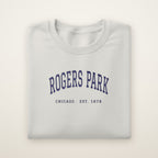 Rogers Park Chicago embroidered crewneck sweatshirt, Ash, navy embroidery