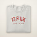Rogers Park Chicago embroidered crewneck sweatshirt, Ash, red embroidery
