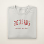 Rogers Park Chicago embroidered crewneck sweatshirt, Ash, red embroidery