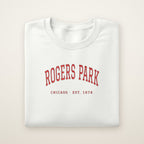 Rogers Park Chicago embroidered crewneck sweatshirt, White, red embroidery