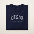 Rogers Park Chicago embroidered crewneck sweatshirt, Navy, white embroidery