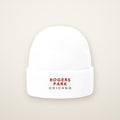 Rogers Park Chicago Embroidered Cuffed Beanie, Red Thread, front view