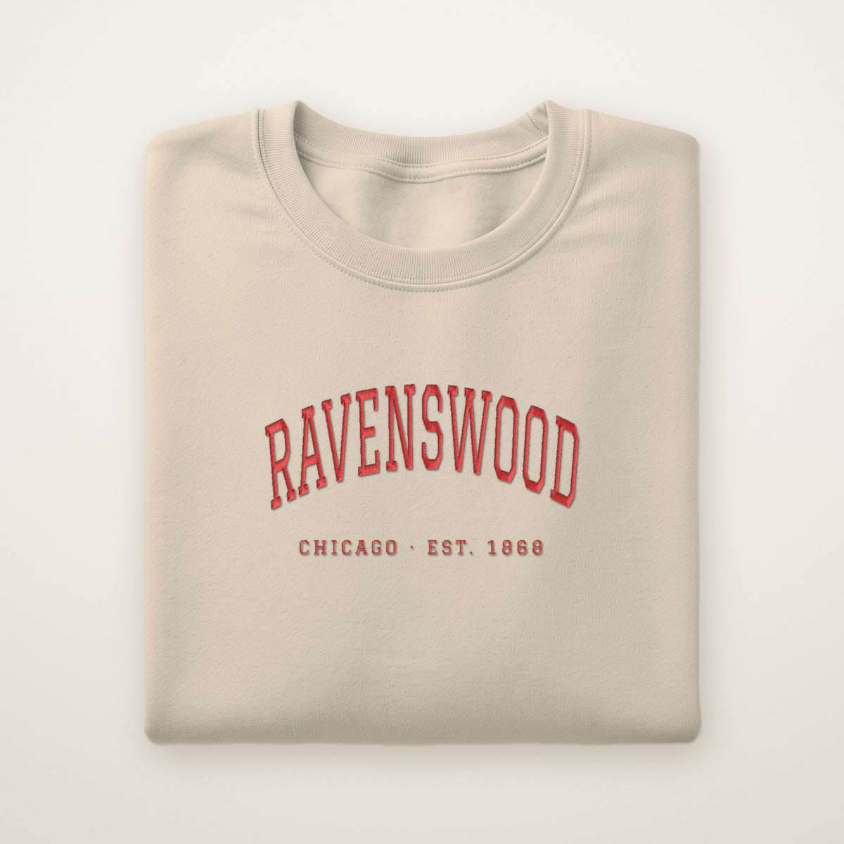 Ravenswood Chicago Embroidered Crewneck — Red Thread on Sand