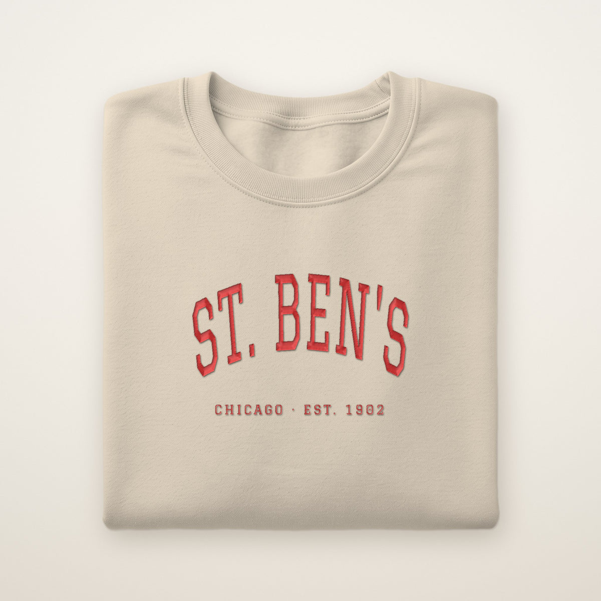 St. Ben's Chicago Embroidered Crewneck — Red Thread on Sand