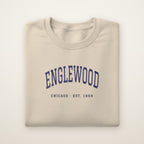 Englewood Chicago Embroidered Crewneck — Navy Thread on Sand