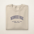 Norwood Park Chicago Home 2026 Embroidered Crewneck — Navy Thread on Sand