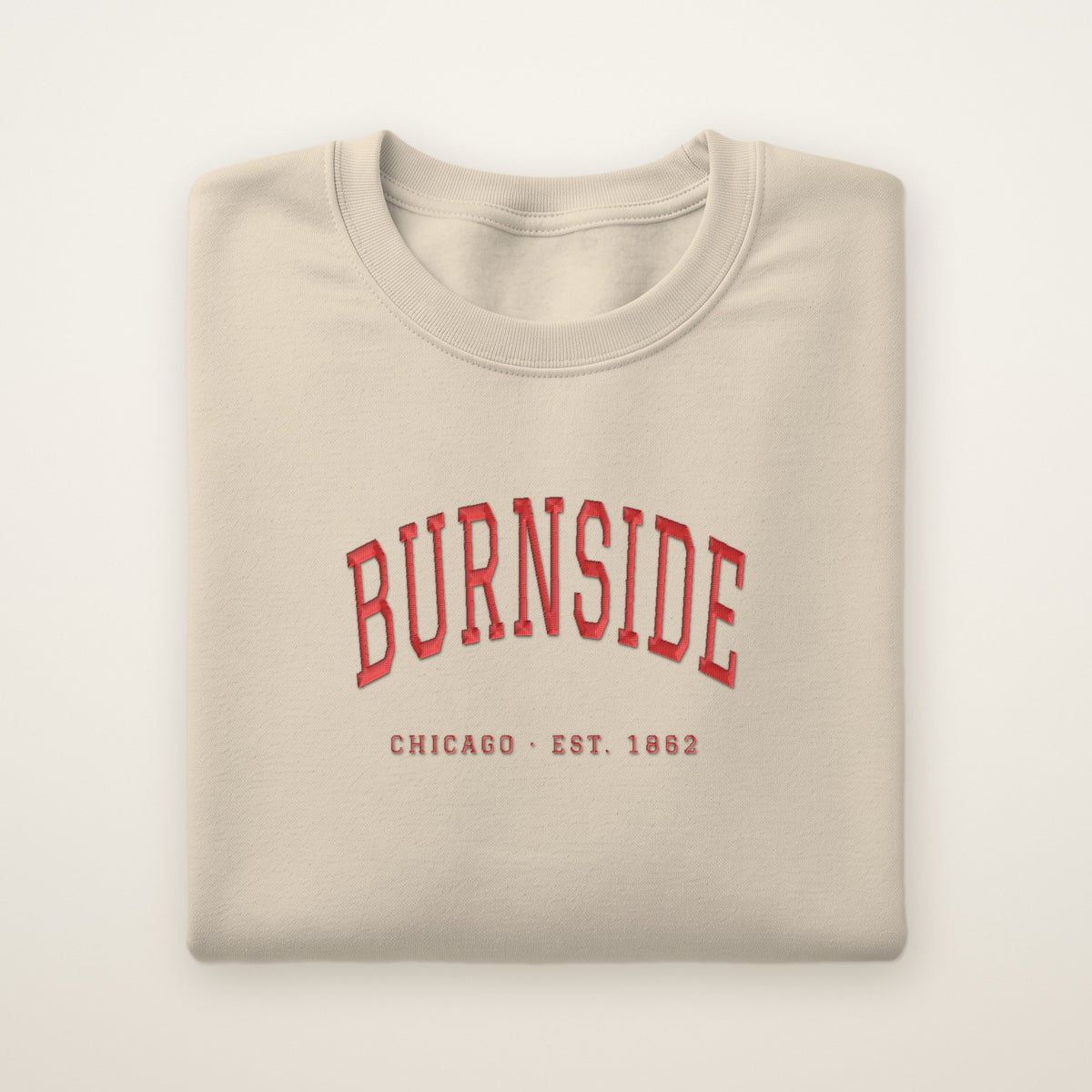 Burnside Chicago Embroidered Crewneck — Red Thread on Sand