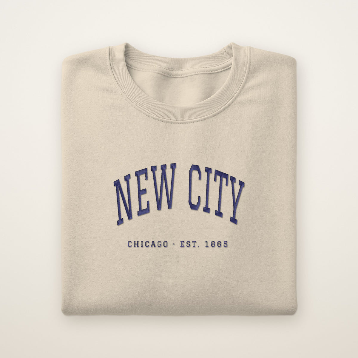 New City Chicago Embroidered Crewneck — Navy Thread on Sand