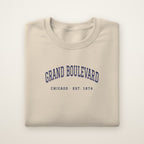 Grand Boulevard Chicago Embroidered Crewneck — Navy Thread on Sand