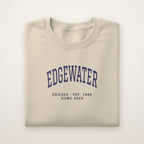 Edgewater Chicago Home 2026 Embroidered Crewneck — Navy Thread on Sand