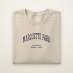 Marquette Park Chicago Home 2026 Embroidered Crewneck — Navy Thread on Sand