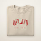 Oakland Chicago Embroidered Crewneck — Red Thread on Sand