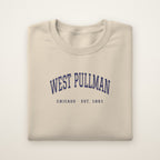 West Pullman Chicago Embroidered Crewneck — Navy Thread on Sand