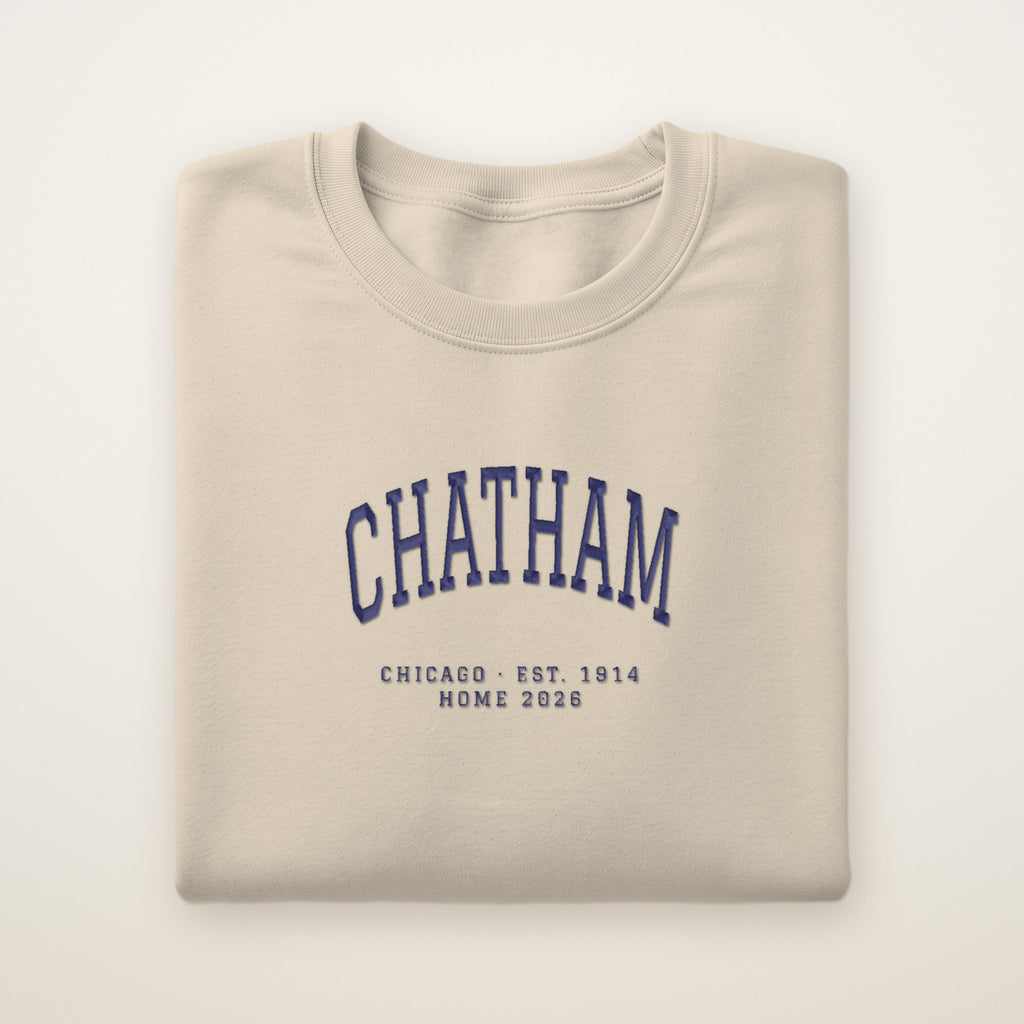 Chatham Chicago Home 2026 Embroidered Crewneck — Navy Thread on Sand