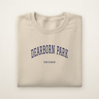 Dearborn Park Chicago Embroidered Crewneck — Navy Thread on Sand