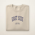 East Side Chicago Home 2026 Embroidered Crewneck — Navy Thread on Sand