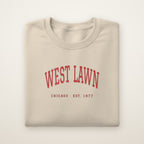 West Lawn Chicago Embroidered Crewneck — Red Thread on Sand