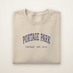 Portage Park Chicago Embroidered Crewneck — Navy Thread on Sand